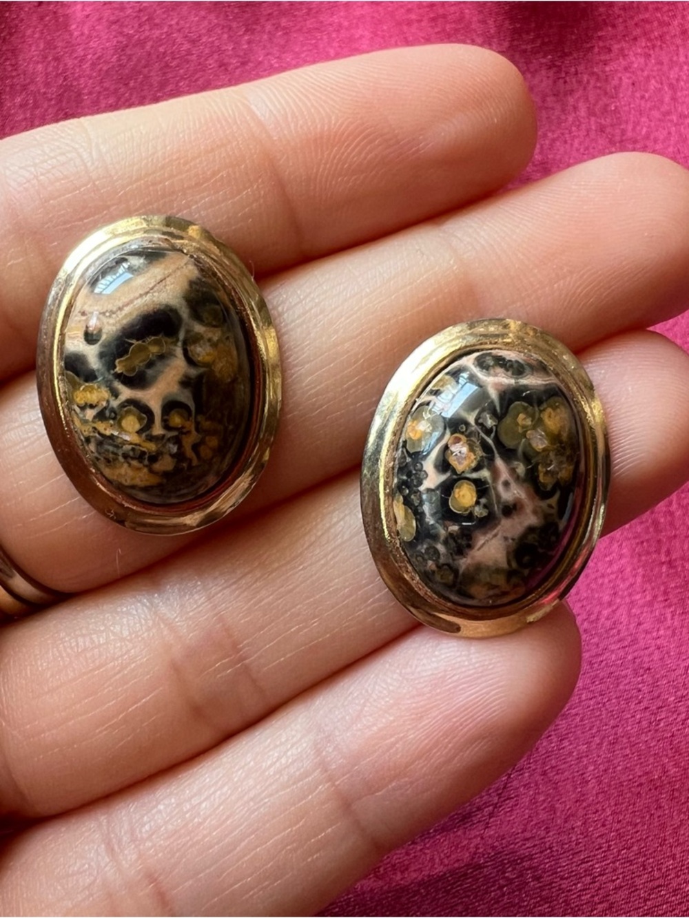 Gold-Tone Leopard Jasper Oval Earrings